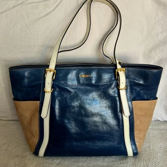 DESA 1972 Leather Colorblock Shoulder Tote - Picture 2 of 6